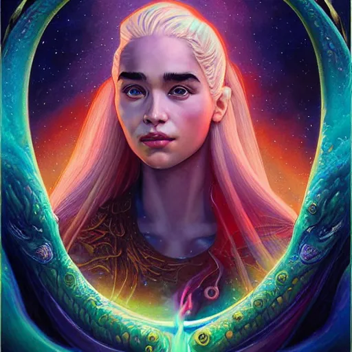 Prompt: cosmic underwater lofi daenerys targaryen portrait, queen of dragons, fire flaming dragon serpent, Pixar style, by Tristan Eaton Stanley Artgerm and Tom Bagshaw.