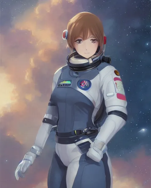 Prompt: Portrait of an anime girl in a spacesuit in awe at the beauty of the universe by Krenz Cushart