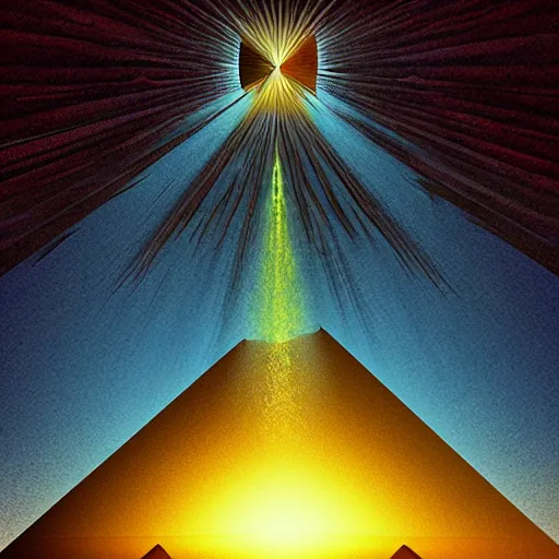 Image similar to lizard meditating in desert, pyramids, light shafts, wisps, sandstorm, light diffusion, godly, ascending, by moebius, digital art, beautiful, sacred, holy, surreal