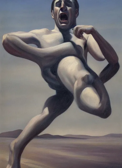 Image similar to saul goodman, screaming, painting by kay sage,'action lines '!!!, graphic style, visible brushstrokes, motion blur, blurry