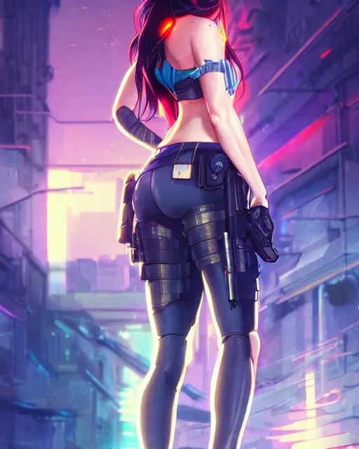 Image similar to anime key visual of megan fox as a police officer, neon, cyberpunk, futuristic, stunning, highly detailed, digital painting, artstation, smooth, soft focus, illustration, art by artgerm and greg rutkowski and alphonse mucha