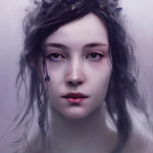 Image similar to A head and shoulders portrait of an attractive fairy by Greg Rutkowski, Sung Choi, Mitchell Mohrhauser, Maciej Kuciara, Johnson Ting, Maxim Verehin, Peter Konig, Bloodborne, 8k photorealistic, cinematic lighting, HD, high details, dramatic, dark atmosphere, trending on artstation