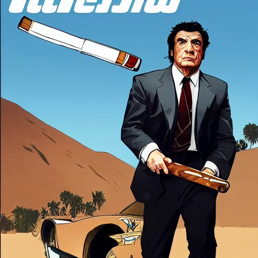 Image similar to GTAV cover art of Columbo holding a cigar