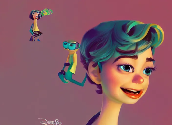 Image similar to pixar cartoon character of sarah hyland being happy. style by petros afshar, christopher balaskas, goro fujita, and rolf armstrong.