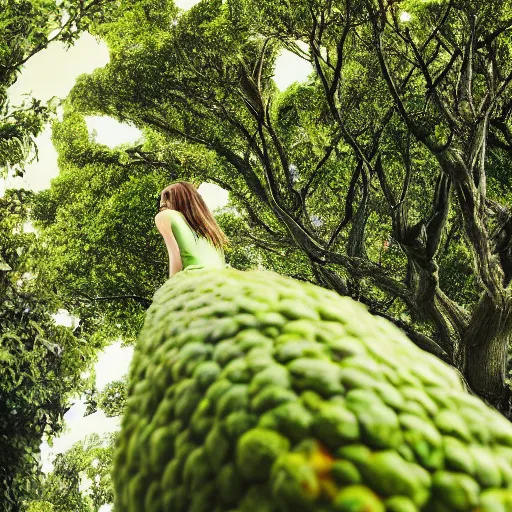 Prompt: emma watson!!!! | as an avacado tree | tall tree | large garden | hyper realistic rendering | canon eos r 3, f / 1. 4, iso 2 0 0, 1 / 1 6 0 s, 8 k, raw, unedited, symmetrical balance, in - frame