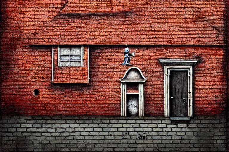 Image similar to house in the nowhere, abstract colors, red brick style, rule of thirds, shining, by adonna khare, by amir zand, by banksy, digital painting