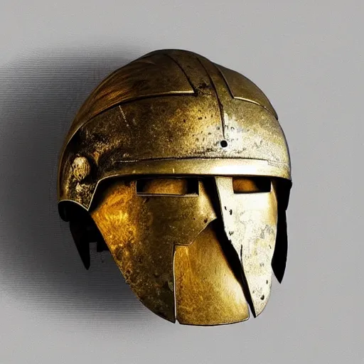 Prompt: “portrait of a spartan warrior helmet battle damaged gold with red crest on top dark night artwork detailed intricate worn out metal”