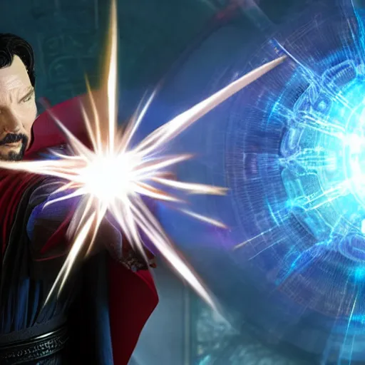 Prompt: dr. strange casting a shield spell in the metaverse