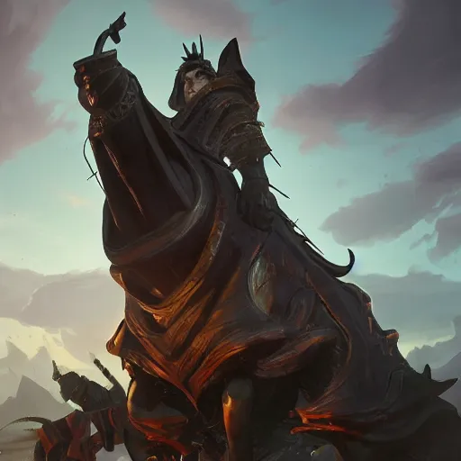 Image similar to a giant black chess bishop statue, battlefield background, bright art masterpiece artstation. 8 k, sharp high quality artwork in style of jose daniel cabrera pena and greg rutkowski, concept art by tooth wu, hearthstone card game artwork, chess piece