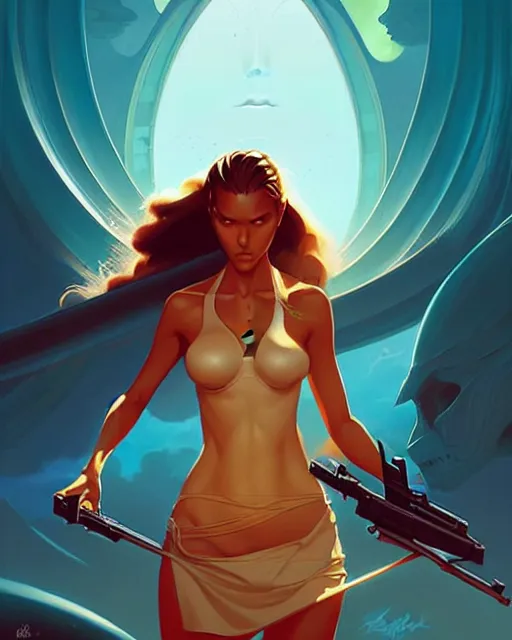 Image similar to peter mohrbacher, phil noto comicbook cover art, jessica alba as riptide