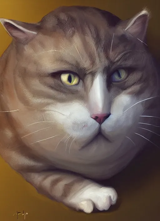 Image similar to digital _ painting _ of _ a really obese cat _ by _ filipe _ pagliuso _ and _ justin _ gerard _ symmetric _ fantasy _ highly _ detailed _ realistic _ intricate _ port