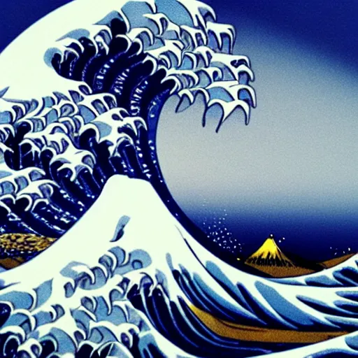 Image similar to a d&d miniature of a marble statue of The Great Wave off Kanagawa, 3D, sculpture