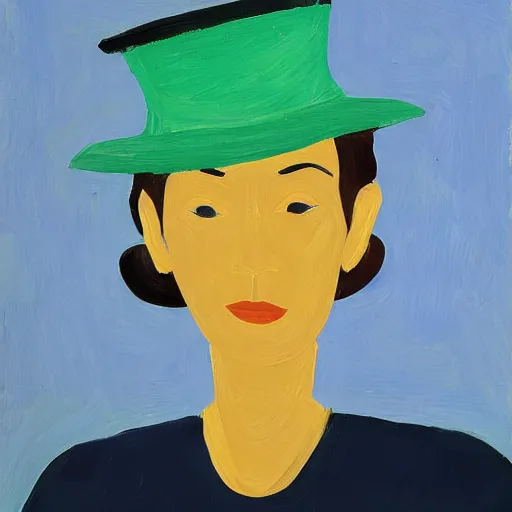 Image similar to woman with hat, by Alex Katz, colorful