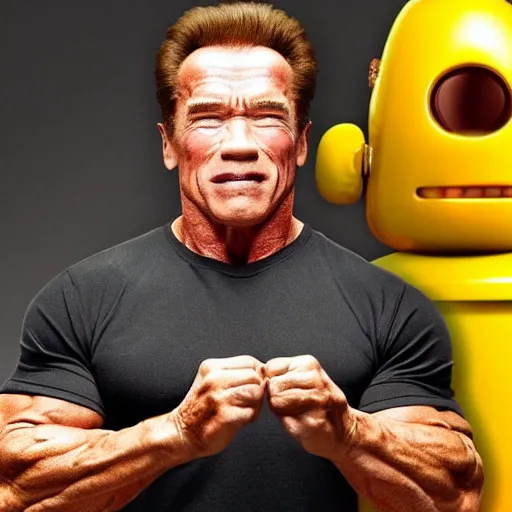 Image similar to arnold schwarzenegger starring in the new movie called cheese robot, 8 k, movie still