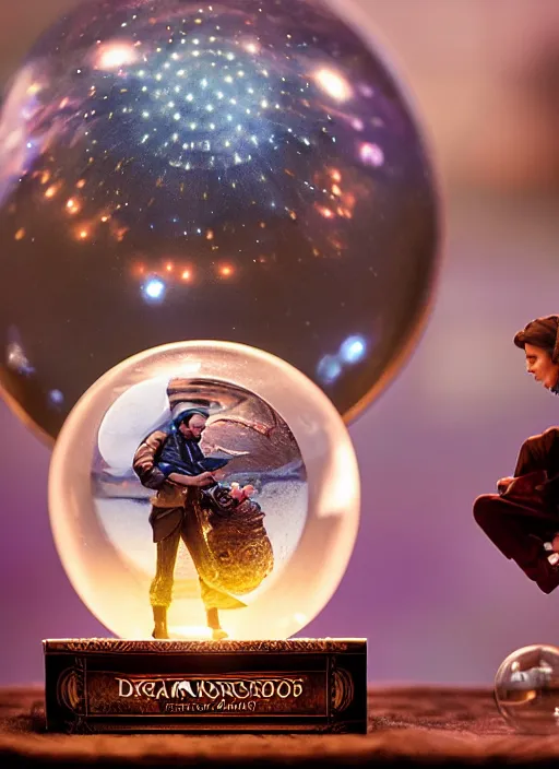 Image similar to dreamscape in a crystal ball on a stand, centered, studio product photography, gorgeous lighting, highly detailed, by ross tran and norman rockwell and greg rutkowski and lucasfilm