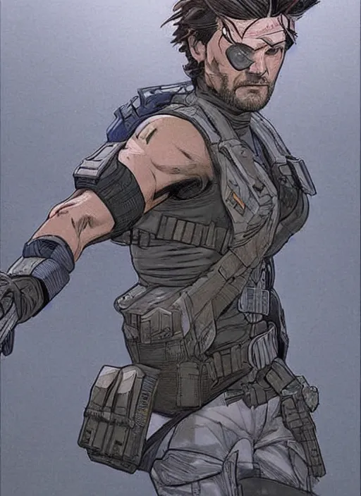 Image similar to apex legends solid snake. concept art by james gurney and mœbius.