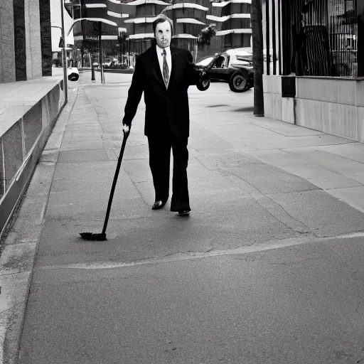 Prompt: saul goodman sweeping the streets