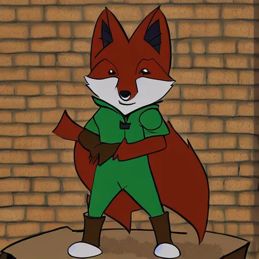 Image similar to Robin Hood anthropomorphic fox, wearing a hoodie, 90s cartoon vhs, trending on FurAffinity