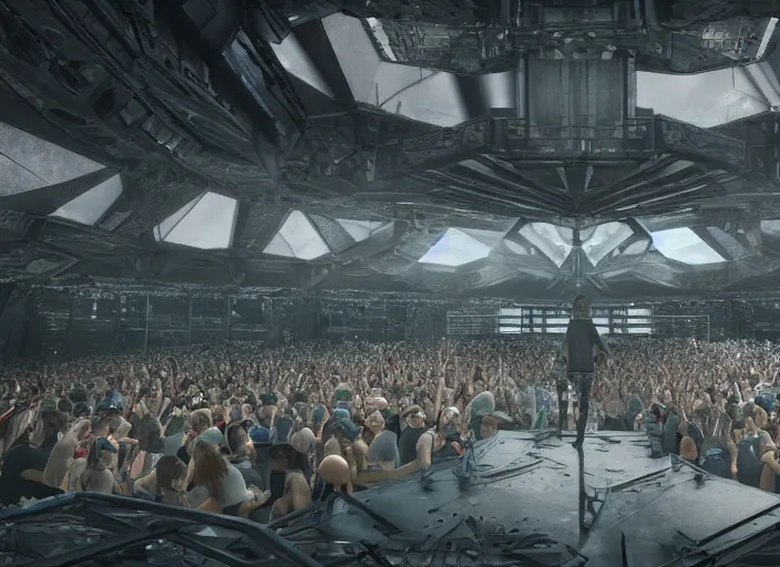 Prompt: ultra realistic, mainstage of harder styles music festival in 2 0 5 0, futuristic, brutalism, octane render, sharp focus cinematic lighting, dramatic perspective, highly detailed, 4 k, 8 k