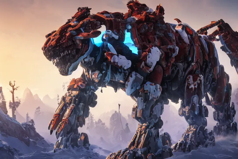 Prompt: frostclaw machine mecha animal beast robot of horizon forbidden west horizon zero dawn bioluminiscence global illumination ray tracing hdr fanart arstation by sung choi and eric pfeiffer and gabriel garza and casper konefal