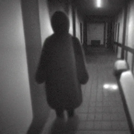 Image similar to grainy black and white screengrab of an scp, creepy, cursed