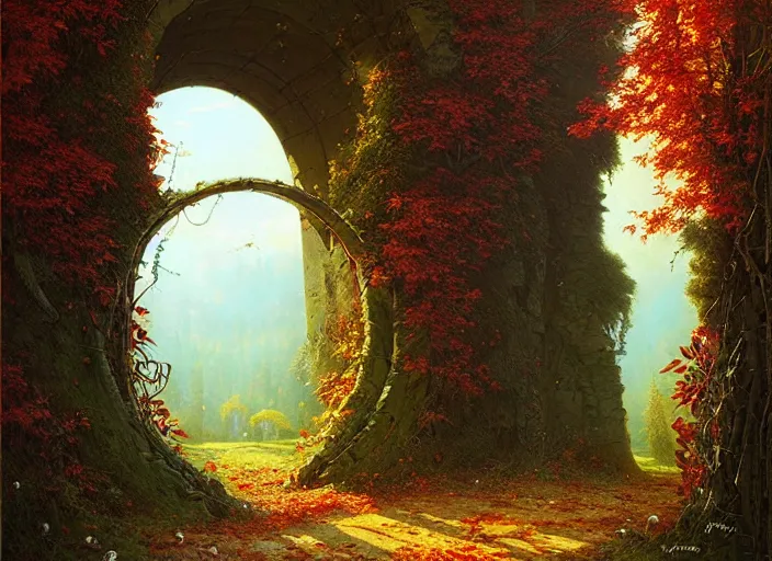 Prompt: autumn portal of love, ferdinand knab, alena aenami