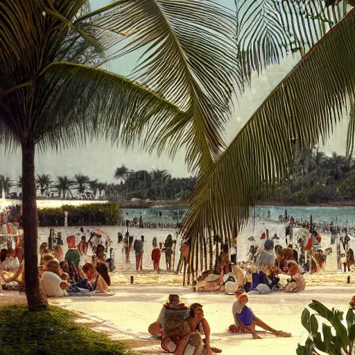 Image similar to a ultradetailed beautiful photo of hundreds of people in the amazonas palace designed by jules bastien - lepage, hans belmer, frank weston and gustave baumann, beach, trending on artstation, mediterranean, palm trees, light sparkles, sharp focus, soft light, 8 k 4 k