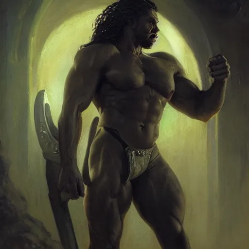 Image similar to handsome portrait of a spartan guy bodybuilder posing, radiant light, caustics, war hero, dmt, by gaston bussiere, bayard wu, greg rutkowski, giger, maxim verehin