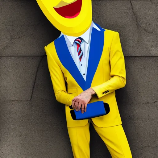 Image similar to banana head, a man wearing a suit banana head