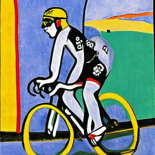 Image similar to jonas vingegaard on his bike in tour de france art by matisse.