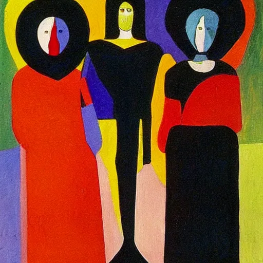 Prompt: a abstract painting coven of witches malevich