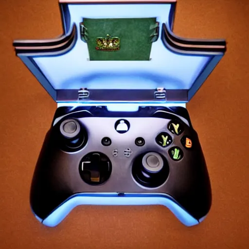 Prompt: the royal xbox controller, exhibited in tower of london, official royal photo