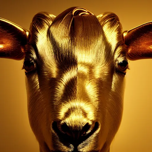 Prompt: portrait of a golden goat, beautiful portrait, studio lighting, 4 k, masterpiece cannon, boka