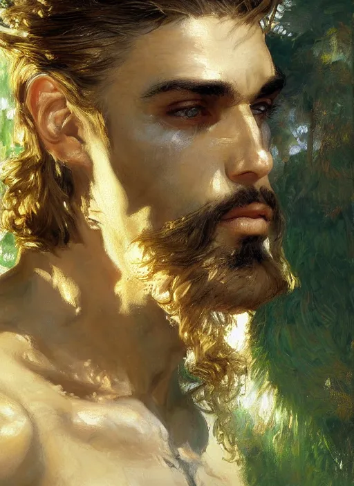 Prompt: detailed cinematic wide shot of muscular attractive young egyptian man beard slim face symmetrical face tanskin green eyes white hair wearing sea clothes, ultra realistic, spring light, painting by gaston bussiere, craig mullins, j. c. leyendecker