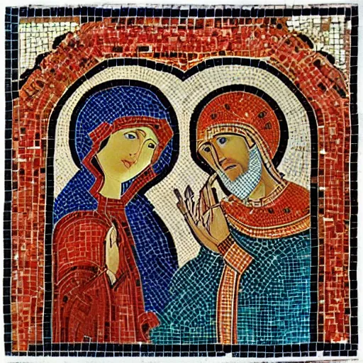 Prompt: intricate love story, byzantine mosaics art