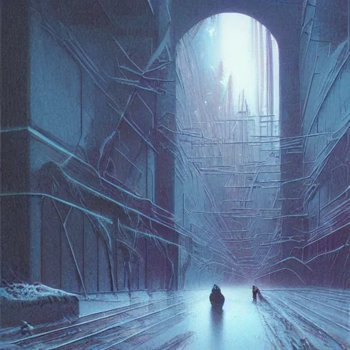 Image similar to mystic winter landscape, cyberpunk wayne barlowe