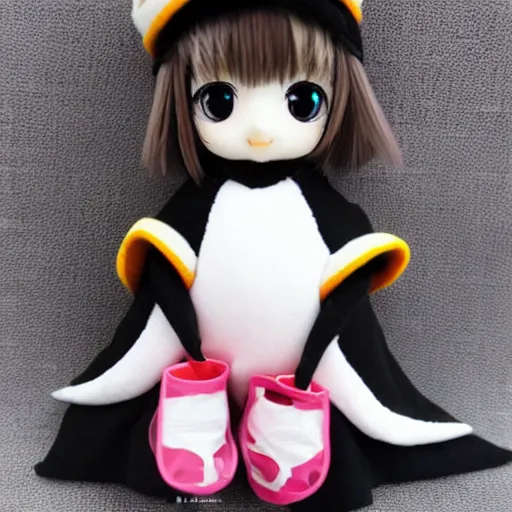 Image similar to cute fumo doll of an adorable penguin girl, anime girl