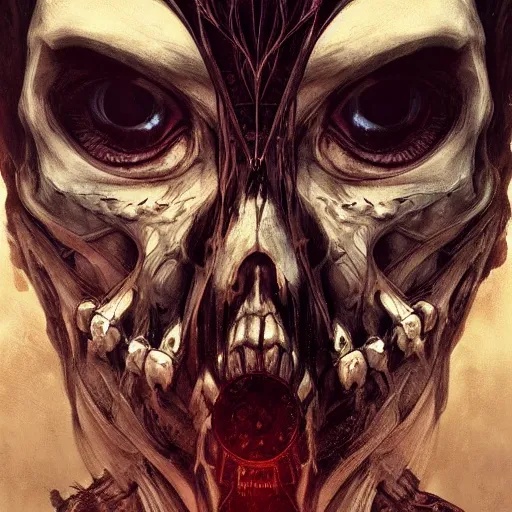 Image similar to skeleton with eyes, cinematic shot, 8 k, art by artgerm and greg rutkowski and alphonse mucha