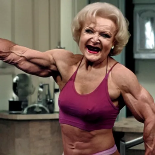 Image similar to buff betty white with huge muscles