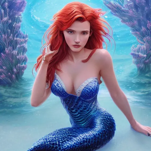 Image similar to ultra realistic illustration, bella thorne as the little mermaid anime, intricate, elegant, highly detailed, digital painting, artstation, concept art, smooth, sharp focus, illustration, art by artgerm and greg rutkowski and alphonse mucha and wlop