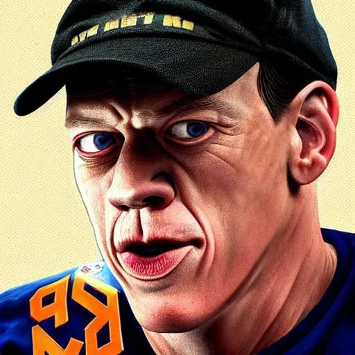 Image similar to the lovechild of john cena and steve buscemi from new jersey, realistic, hyperrealistic, 8 k resolution, hd quality, very detailed, highly detailed, intricate details, real life, real world, trending on artstation, really realistic, very realistic, headshot, head in frame