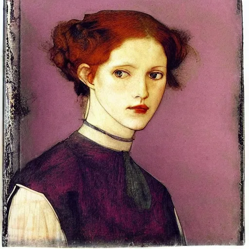 Prompt: portrait of a beautiful young lady with silver eyes, colored daguerreotype by pontormo, by schiele, by pontormo, by Mackintosh, art noveau, liminal, Bright pastel colors