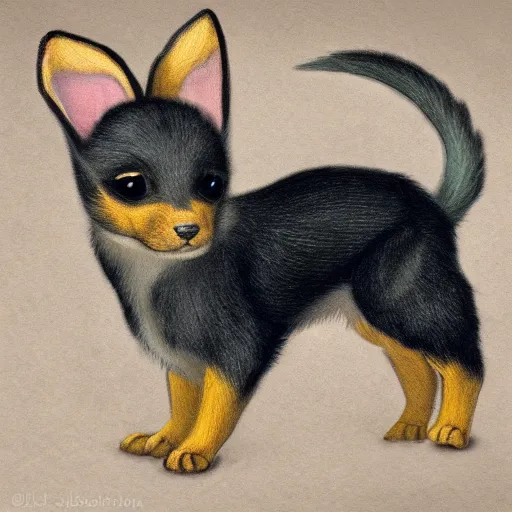 Image similar to umbreon pup in the style of a naturalist painting