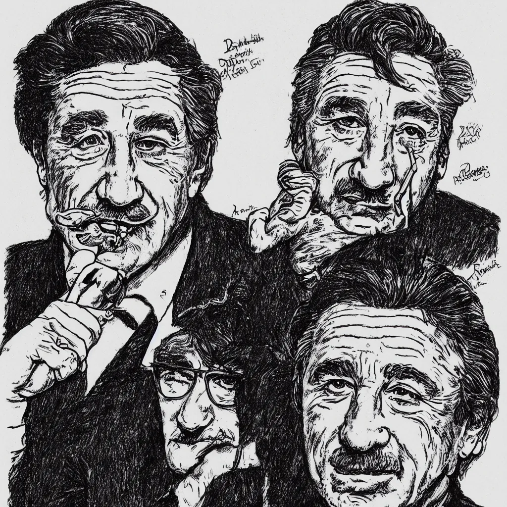 Image similar to a portrait of Robert Deniro drawn by Robert Crumb