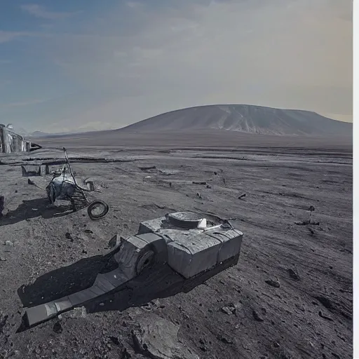 Prompt: moonwalker photo, city street on the moon, detailed image of the future norilsk base, lunar landscape