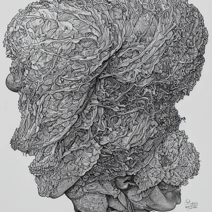 Image similar to the anatomy of a head of lettuce, jojo's bizarre adventure, an ultrafine detailed painting by james jean, intricate linework, studio ghibli, behance contest winner, vanitas, angular, altermodern