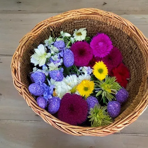 Prompt: a basket #made# of flowers