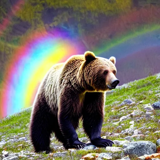 Prompt: 8k photography from a grizzly bear with rainbow fur