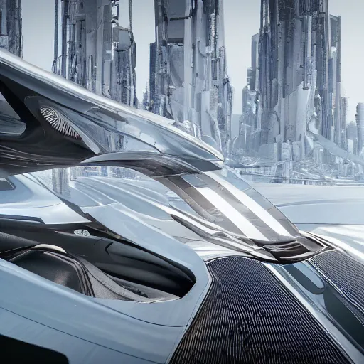 Image similar to car : motherboard forms in the style of zaha hadid architecture sci-fi futuristic setting ultra realistic photography, keyshot render, octane render, unreal engine 5 render , high oiled liquid glossy specularity reflections, ultra detailed, golden hour 4k, 8k, 16k in the style ofblade runner 2049 Cyberpunk 2077 ghost in the shell thor 2 marvel film : tilt shift: sharp focus