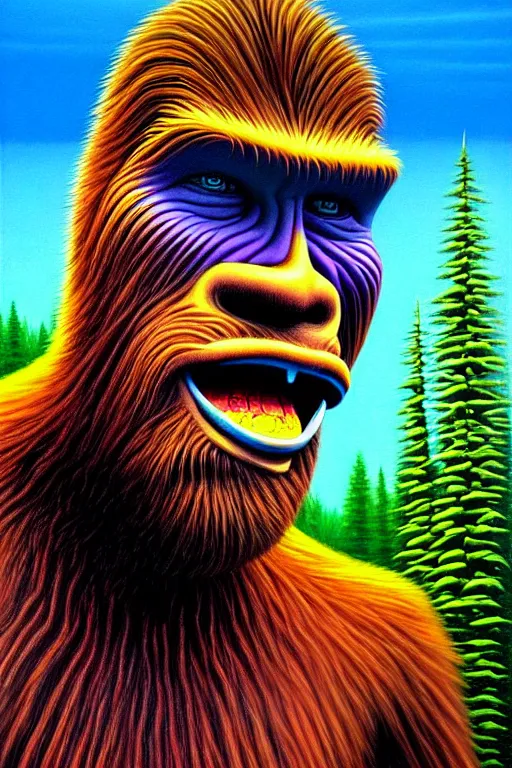 Image similar to a hyperrealistic painting of a bigfoot outside of camping tent, cinematic horror by jimmy alonzo, the art of skinner, chris cunningham, lisa frank, richard corben, highly detailed, vivid color,